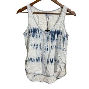 DL1961 Women's NWT Blue 100% Tencel Lyocell Tie Dye Button Up Sleeveless Top XS